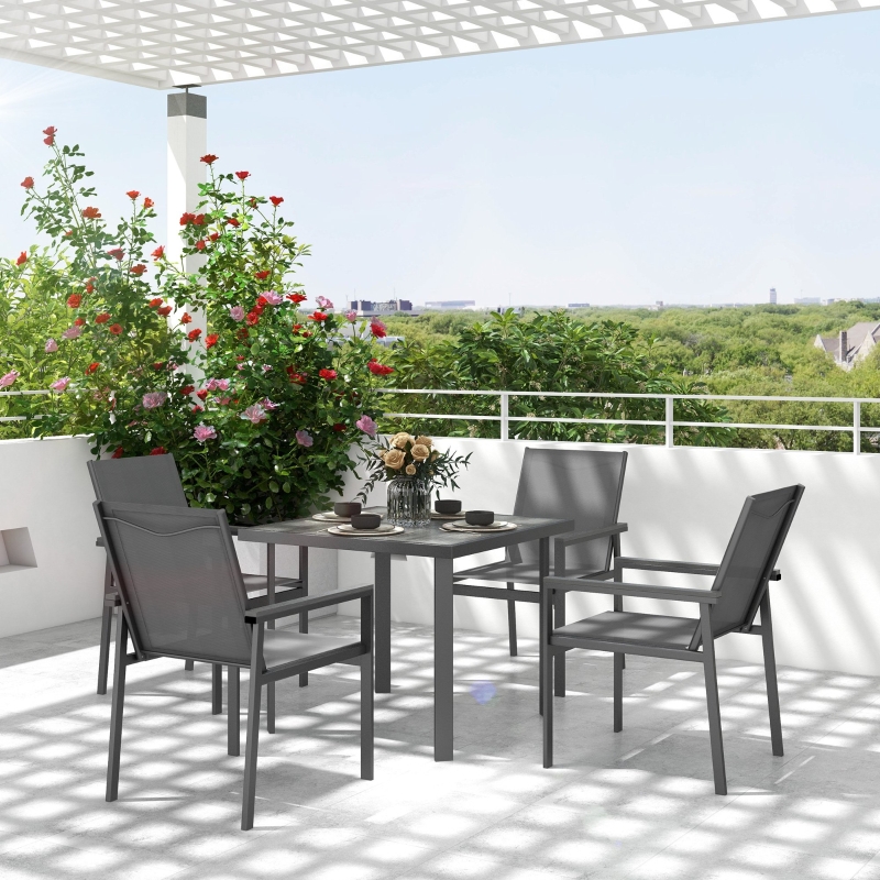 Best Five-Piece Metal Dining Set, with Glass-Top Table - Grey - Image 10