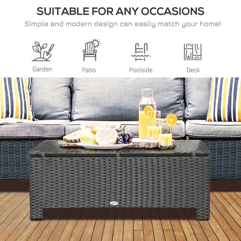 Best PE Rattan Coffee Table, Rectangular Outdoor Coffee Table with Tempered Glass Top, 70 KG Capacity for Garden, Balcony, Terrace, Patio, Black - Image 4