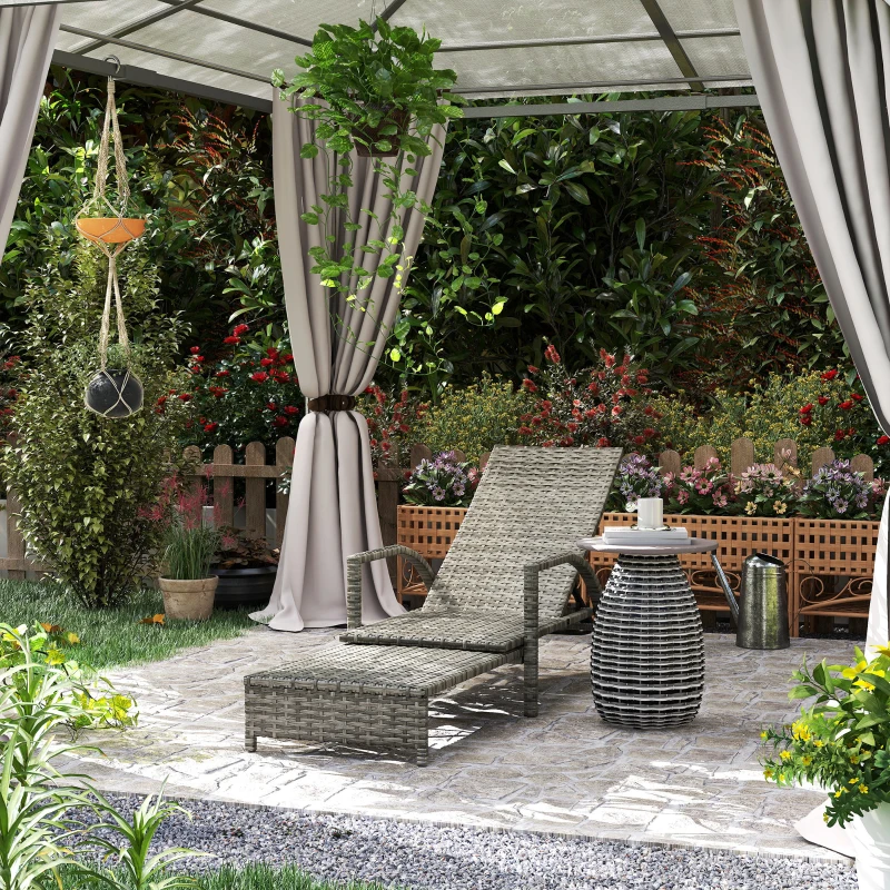 Best PE Rattan Sun Lounger with Adjustable Backrest - Mixed-grey - Image 8