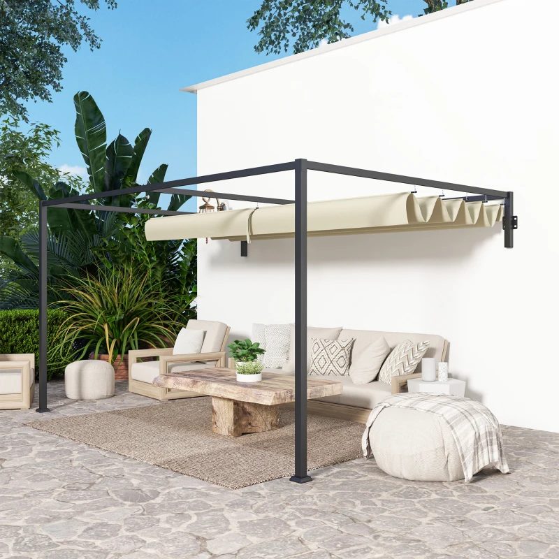 Best 3 x 4m Steel Pergola, with Retractable Canopy - Khaki - Image 8