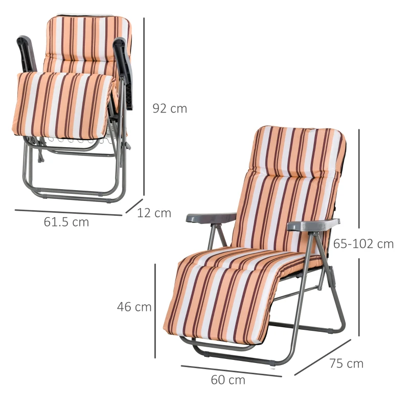 Best Reclining Garden Chair Set of 2, 5-Level Adjustable Zero Gravity Chairs with Cushions, Folding Sun Lounger Garden Recliner Chairs with Armrests for Outdoor, Patio, Orange Stripe - Image 3