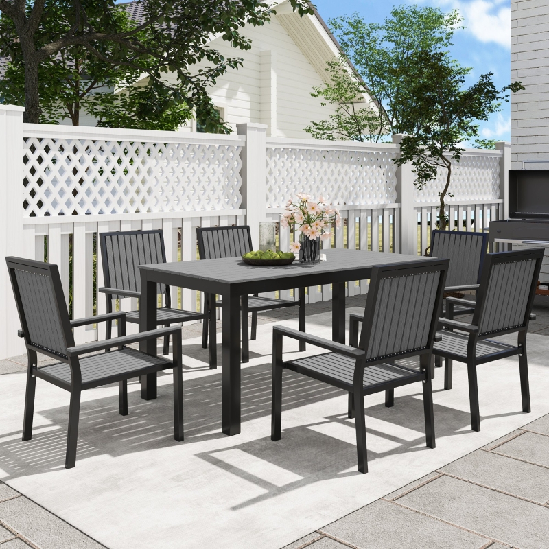 Best 6 Seater Garden Dining Set with Stackable Chairs, Aluminium Frame, Rectangular Plastic Top, Garden Furniture Set, Outdoor Dining Table and Chairs for Patio, Balcony, Poolside, Grey - Image 10