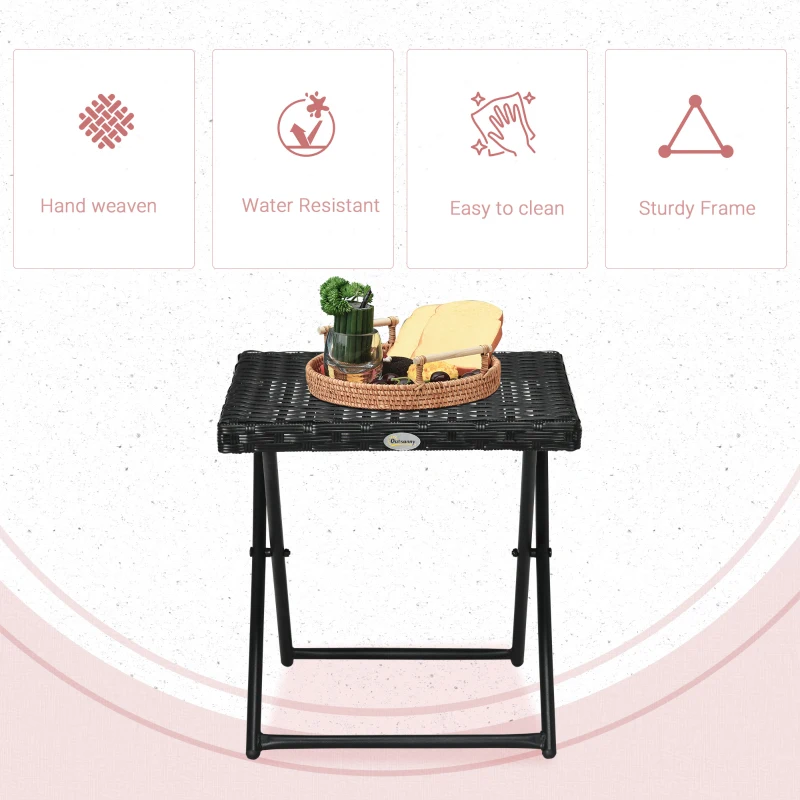 Best Square PE Wicker Rattan Folding Table - Black - Image 5