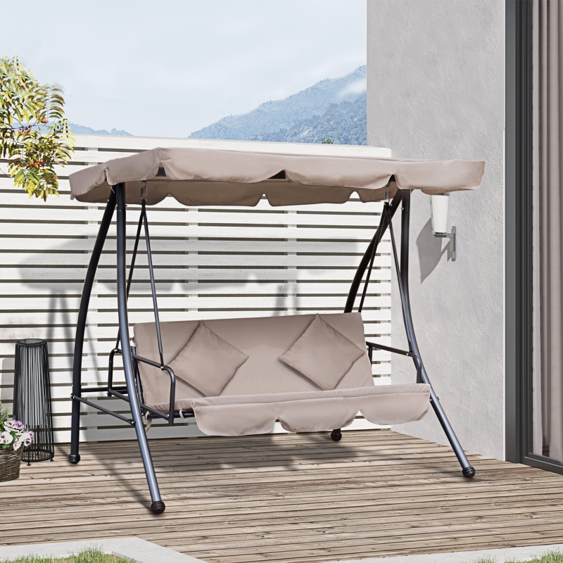 Best 3-Seater Swing Chair, Steel, Polyester-Beige - Image 10