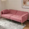 Convertible Sofa Bed with Adjustable Backrest, Gold Legs, Side Pockets, Sherpa Fabric Sleeper Sofa for Bedroom, 176L x 64W x 75H cm, Pink - Image 6