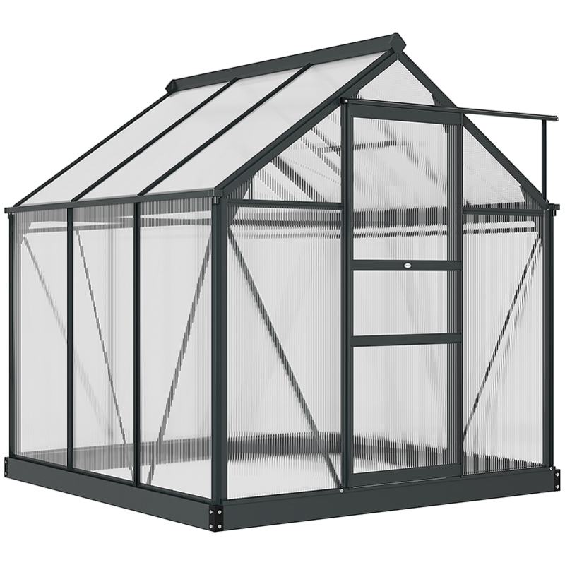 Best 6 x 6ft Polycarbonate Greenhouse, Large Walk-In Green House with Slide Door and Window, Garden Plants Grow House with Aluminium Frame and Foundation, Grey - Image 11