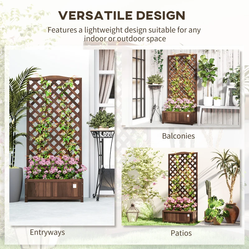 Best 53L Garden Wooden Planter Box with Trellis Free Standing Flower Raised Bed with Lattice for Climbing Plants, 76cm x 36cm x 170cm, Dark Brown - Image 4
