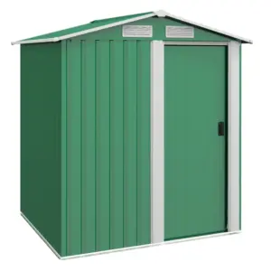 Best Garden Metal Tool Storage Shed with Sliding Door, Sloped Roof and Floor Foundation, 152 x 132 x 188cm, Green