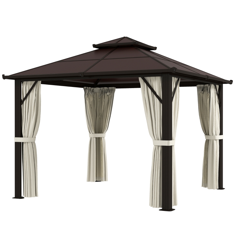 Best 3 x 3(m) Hardtop Gazebo Canopy with UPF30+ Double Polycarbonate Roof, Aluminium Frame Garden Gazebo Permanent Pavilion with Mosquito Netting and Curtains for Patio, Deck, Beige - Image 11