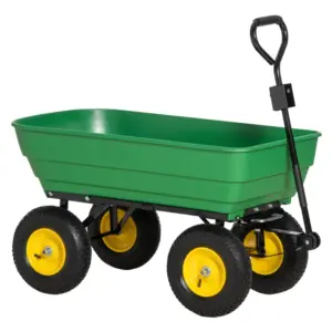 Best 125 Litre Large Garden Cart Heavy Duty 4 Wheel Trolley Dump Wheelbarrow Tipping Truck Trailer - Green