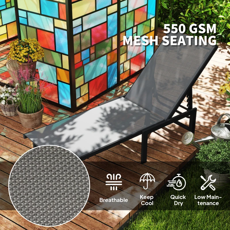 Best Set of Two Reclining Sun Loungers - Grey - Image 5