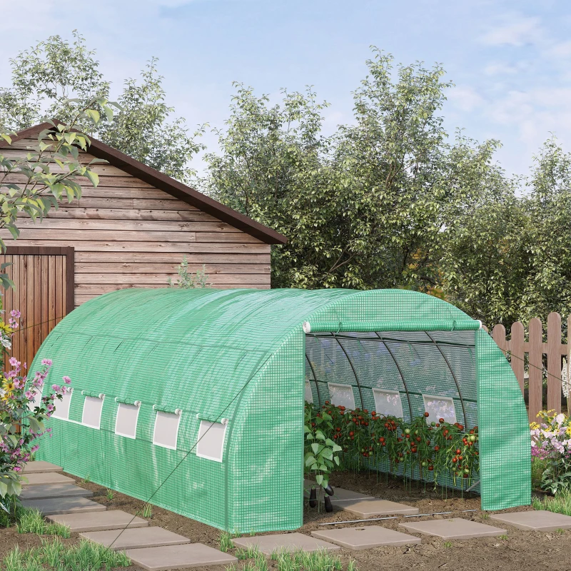 Best Polytunnel Greenhouse Walk-in Grow House Tent with Roll-up Sidewalls, Zipped Door and 12 Windows, 6x3x2m Green - Image 2