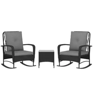 Best Three-Piece Rocking Chair Rattan Bistro Set - Black