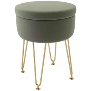 Best 5L Velvet-Feel Storage Ottoman - Green