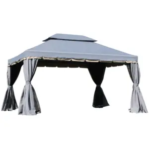 Best 3 x 4m Aluminium Garden Gazebo, Marquee Canopy Shelter Pavilion Party Tent with Nets and Curtains for Garden and Deck, Grey