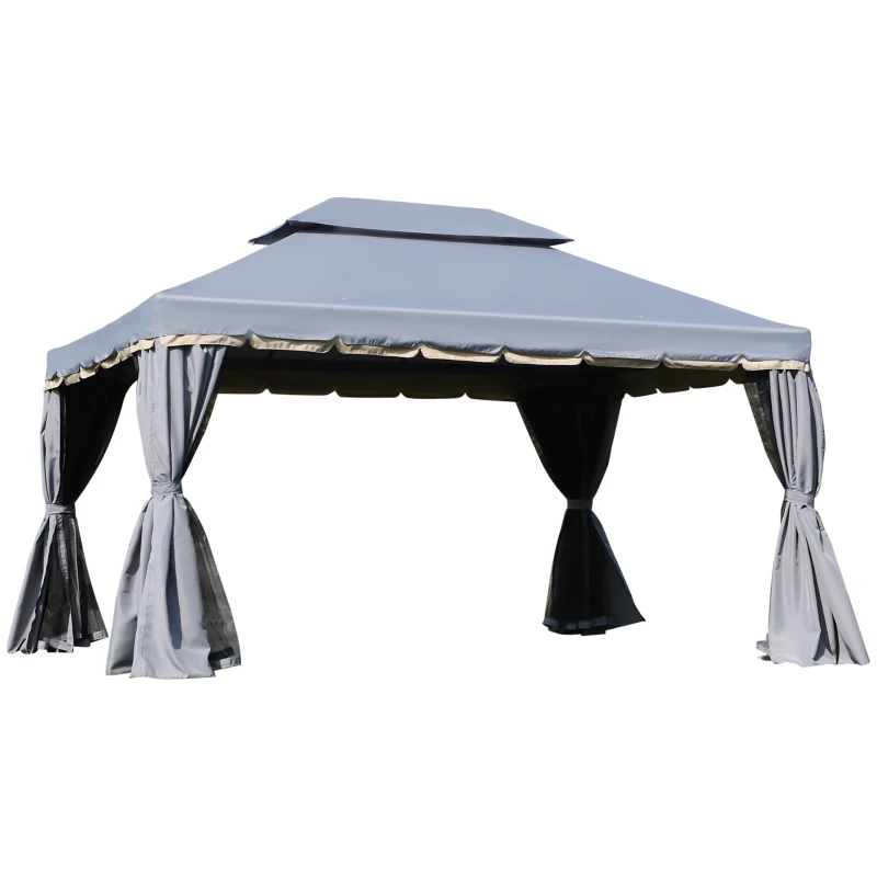 Best 3 x 4m Aluminium Garden Gazebo, Marquee Canopy Shelter Pavilion Party Tent with Nets and Curtains for Garden and Deck, Grey