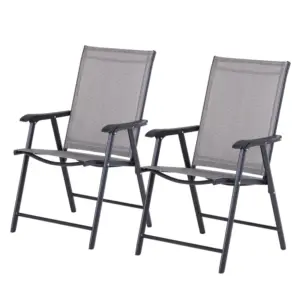 Best Set of 2 Folding Garden Chairs, Metal Frame Garden Chairs Outdoor Patio Park Dining Seat with Breathable Mesh Seat, Grey