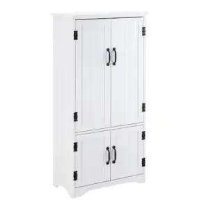 Best Accent Floor Storage Cabinet Kitchen Cupboard with Adjustable Shelves and 2 Lower Doors, White