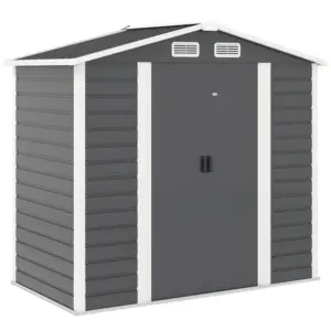 Best 7 x 4ft Garden Shed, Easy to Assemble, Upgraded Galvanised Steel Frame with Foundation Kit, Double Doors with Lock, Outdoor Metal Shed with Vents and Gloves, Garden Storage Shed, Dark Grey