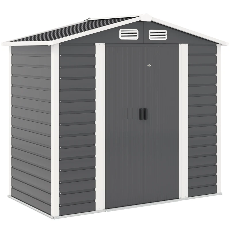 Best 7 x 4ft Garden Shed, Easy to Assemble, Upgraded Galvanised Steel Frame with Foundation Kit, Double Doors with Lock, Outdoor Metal Shed with Vents and Gloves, Garden Storage Shed, Dark Grey