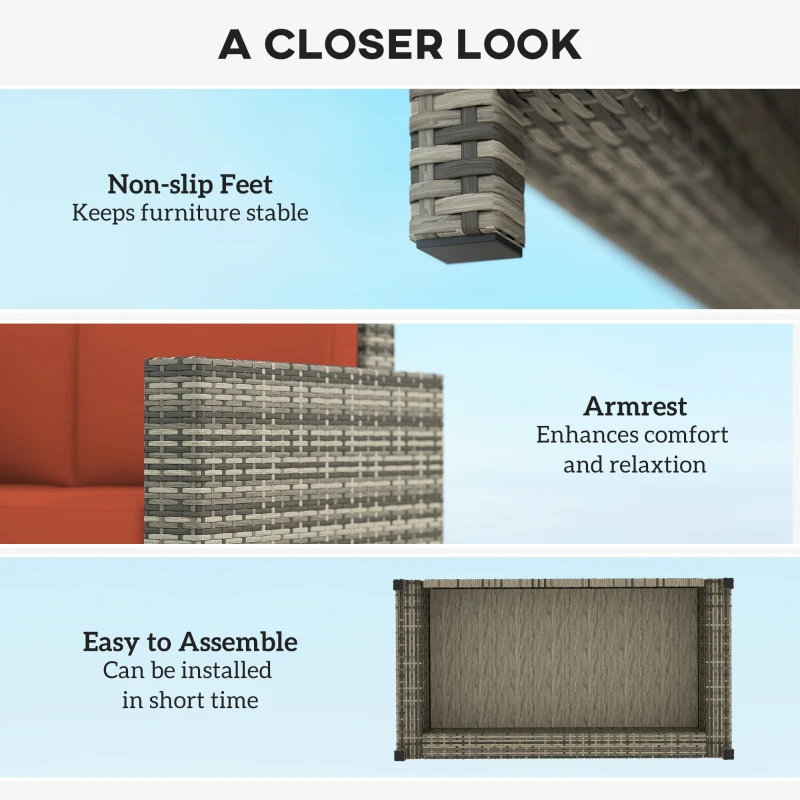 Best Rattan Sofa, 2 Seater Garden Furniture with Soft Padded Cushion and Armrests, Wicker Garden Loveseat for Patio, Grey - Image 6