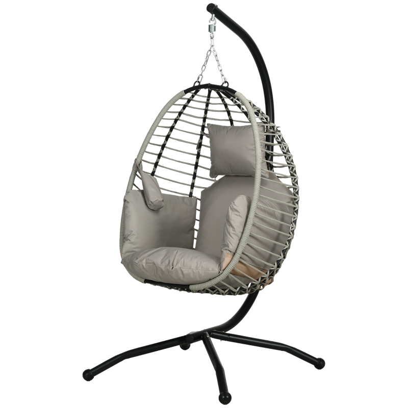 Best Single Rattan Hanging Egg Chair, with Seat Cushion - Grey - Image 11