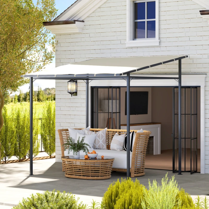 Best 2.4 x 2.4 m Wall Mounted Pergola Gazebo with PA Coating Fabric and Metal Frame, UPF30+, Lean to Garden Gazebo, Wind Resistant Outdoor Sun Shade Shelter for Garden, Deck, Cream White - Image 2
