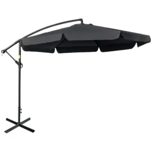 Best 2.7m Garden Banana Parasol Cantilever Umbrella with Crank Handle and Cross Base for Outdoor, Hanging Sun Shade, Black