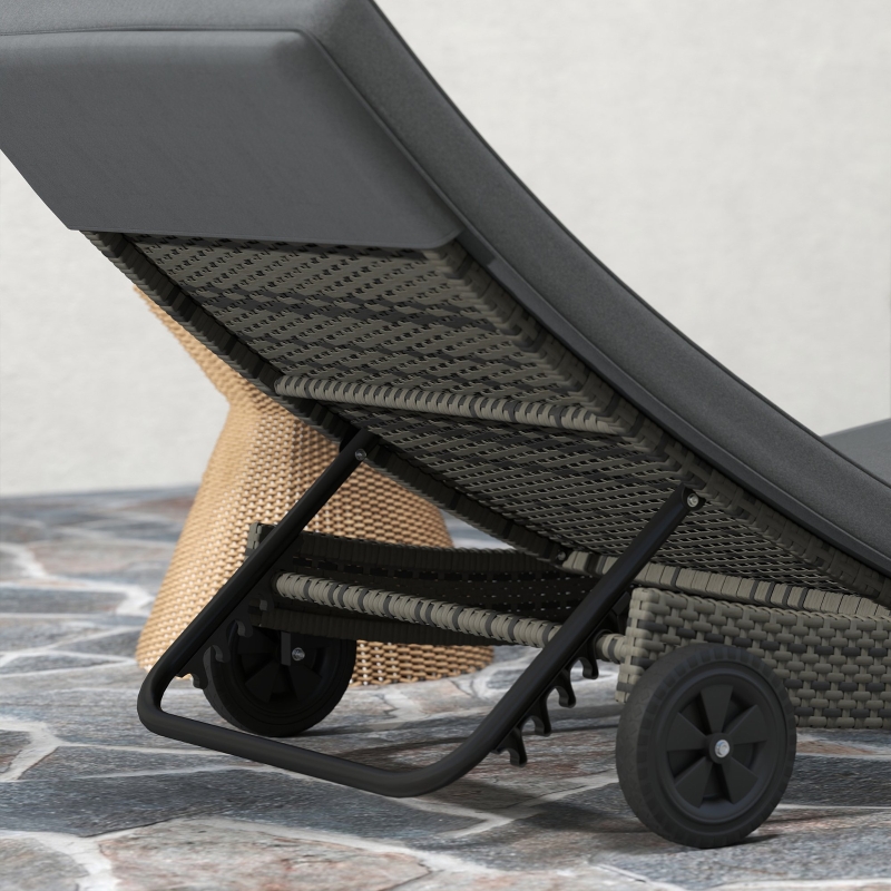 Best Patio Wicker Chaise Lounge Chair, Outdoor PE Rattan Sun Lounger with Adjustable Backrest and 2 Wheels, Dark Grey - Image 9