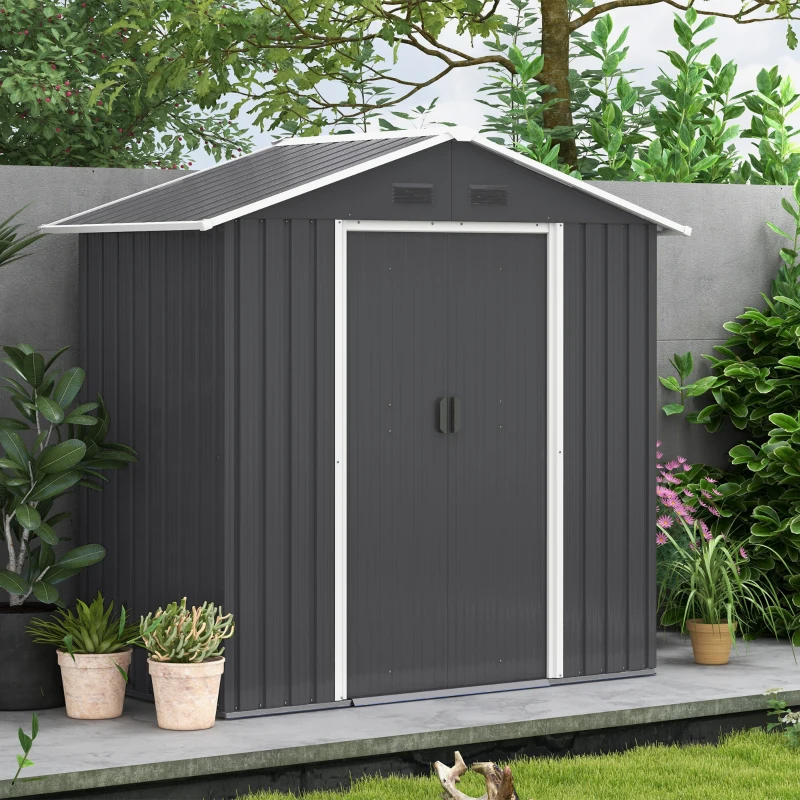 Best 6.5x3.5ft Metal Garden Storage Shed for Outdoor Tool Storage with Double Sliding Doors and 4 Vents, Dark Grey - Image 7