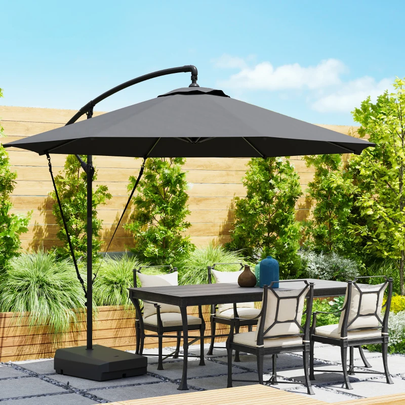 Best 3(m) Garden Cantilever Parasol with Fillable Base, Wind Protection Strap, Cover, Round Banana Hanging Umbrella with Crank Handle and Tilt, Patio Umbrella for Outdoor Sun Shade, UPF50+, Grey - Image 2
