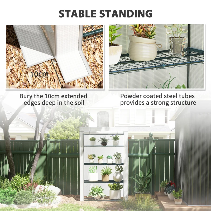 Best 4 Tier Lean-to Mini Greenhouse with Reinforced PE Cover, Portable Small Greenhouse with Roll-Up Door, Grey Hemmed Edging, 110 x 50 x 171cm, Grey - Image 7