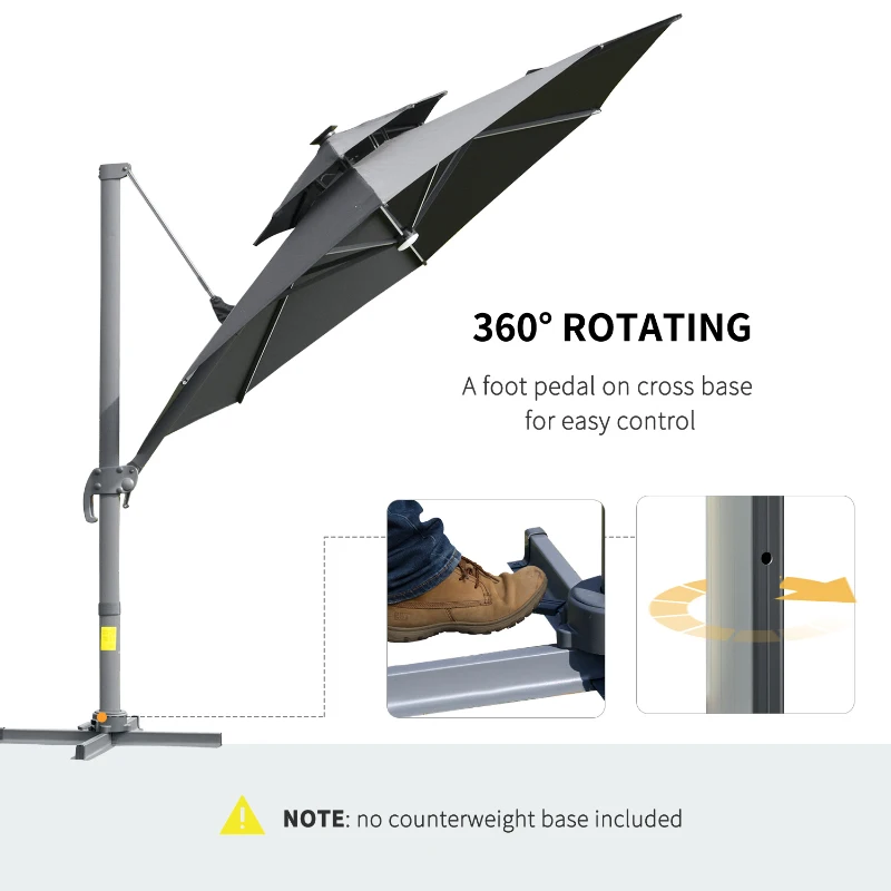 Best 3m Cantilever Parasol w/ Solar Lights Power Bank Base 360° Spin Dark Grey - Image 6