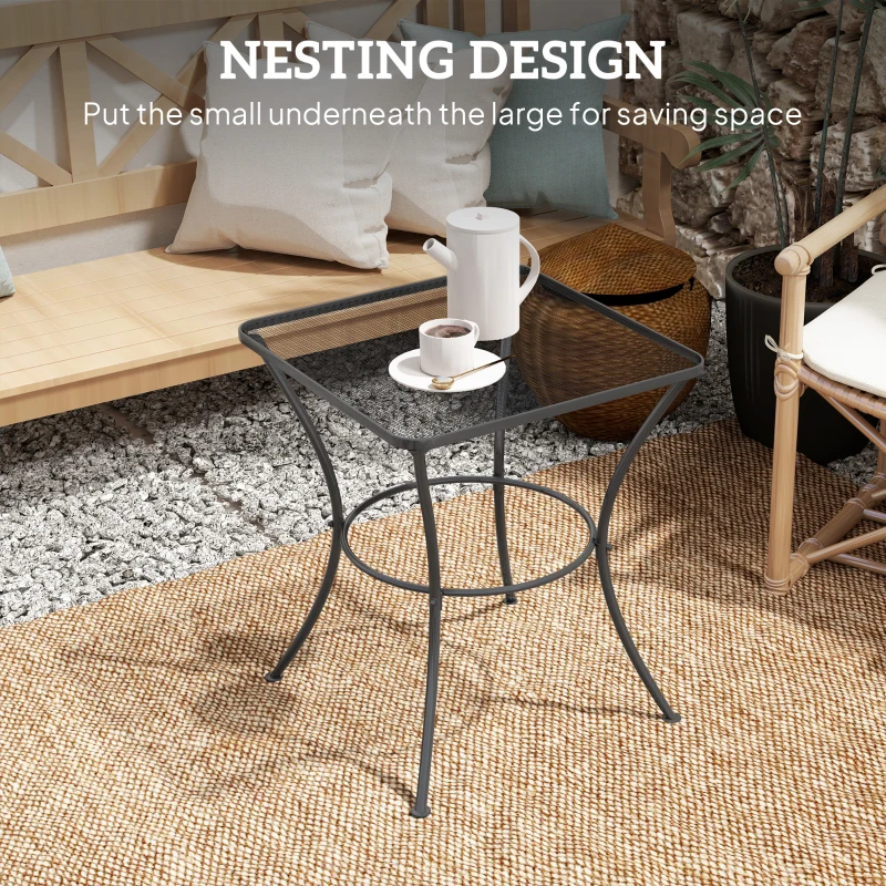 Best 60cm Square Garden Table, Outdoor Metal Bistro Side Desk with Mesh Top, Black - Image 4