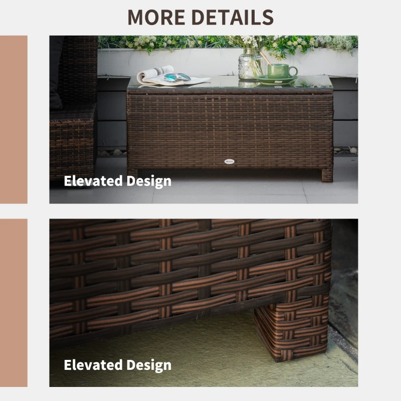 Best PE Rattan Garden Coffee Table with Glass Table Top - Brown - Image 4