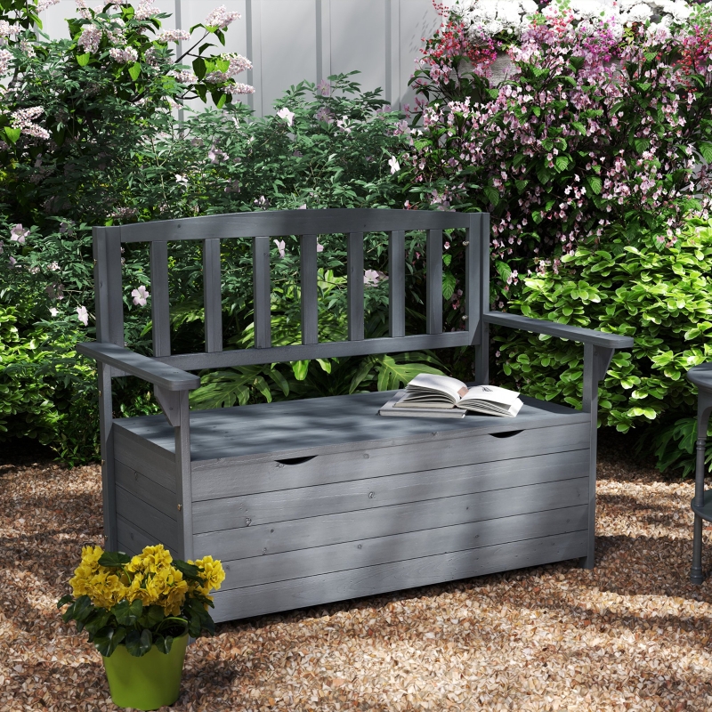 Best Two-Seater Garden Storage Bench - Grey - Image 10