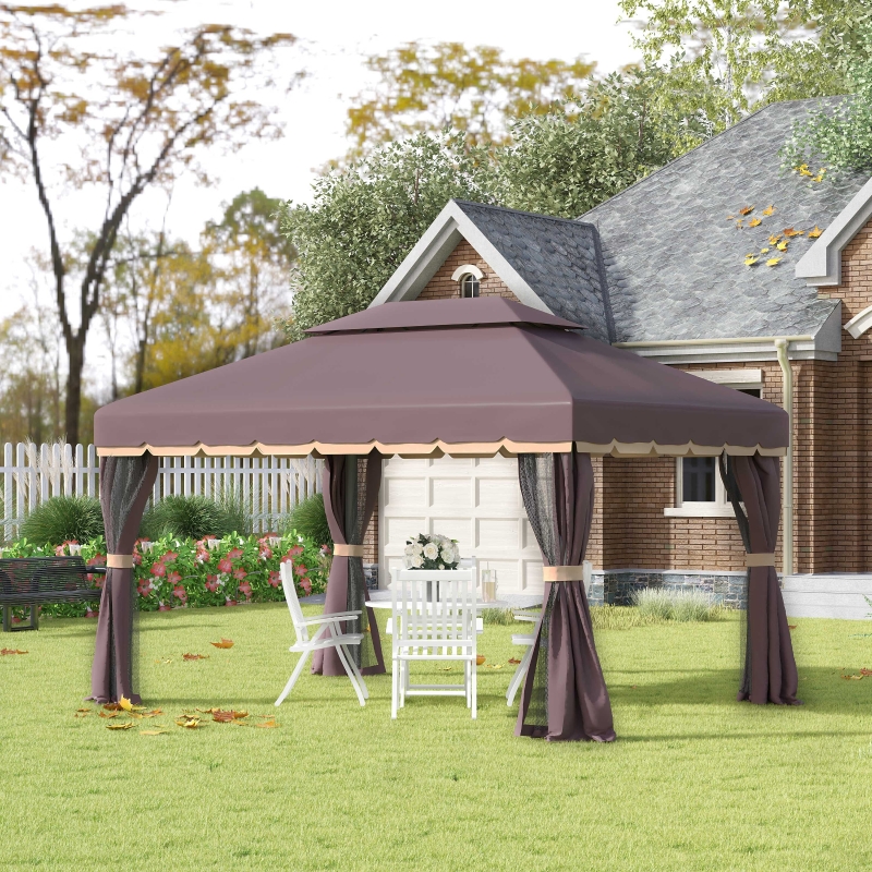 Best 3 x 4m Aluminium Garden Gazebo, Marquee Canopy Shelter Pavilion Party Tent with Nets and Curtains for Garden and Deck, Coffee - Image 11