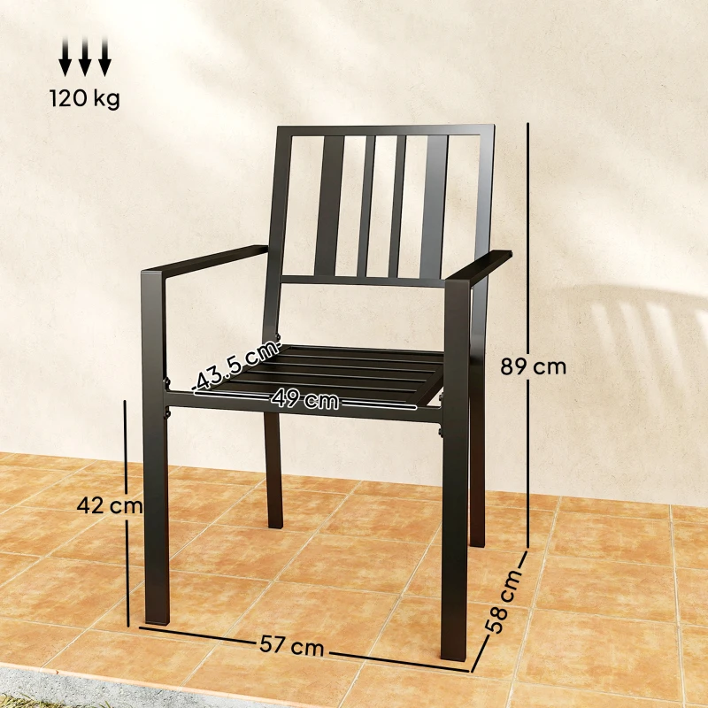 Best Set of Four Minimal Metal Garden Chairs - Black - Image 3