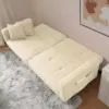 Sherpa Convertible Sofa Bed with 2 Side Pockets, Adjustable Backrest, Gold Legs, Elegant Loveseat for Bedroom, 176L x 64W x 75H cm, Beige - Image 7