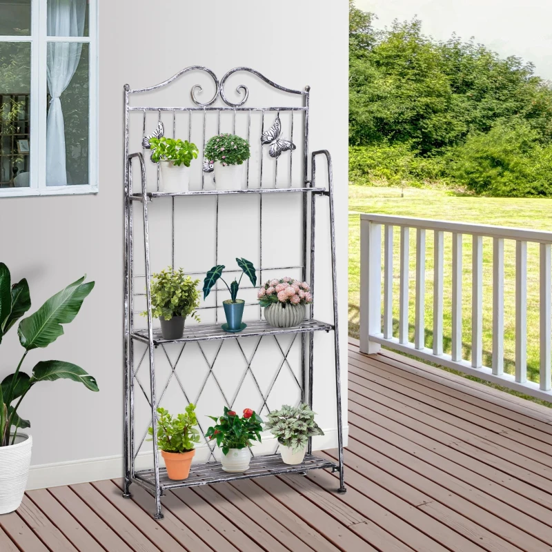 Best Indoor Outdoor Freestanding 3-Tier Garden Plant Stand Metal Flower Display Rack for Potted Plants Balcony Décor 44L x 25W x 96H cm - Image 2