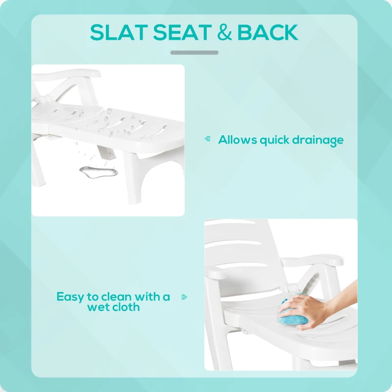 Best Outdoor Folding Sun Lounger Recliner on Wheels w/ 5-Position Backrest, White - Image 7