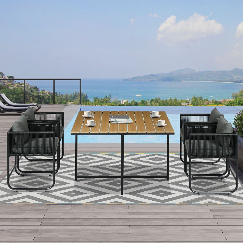 Best 4 Seater Rattan Cube Garden Furniture Set, Rattan Dining Set with Cushions, Outdoor Dining Table and Chairs with Rectangular Wood Grain Plastic Top Table for Patio, Balcony, Black - Image 10