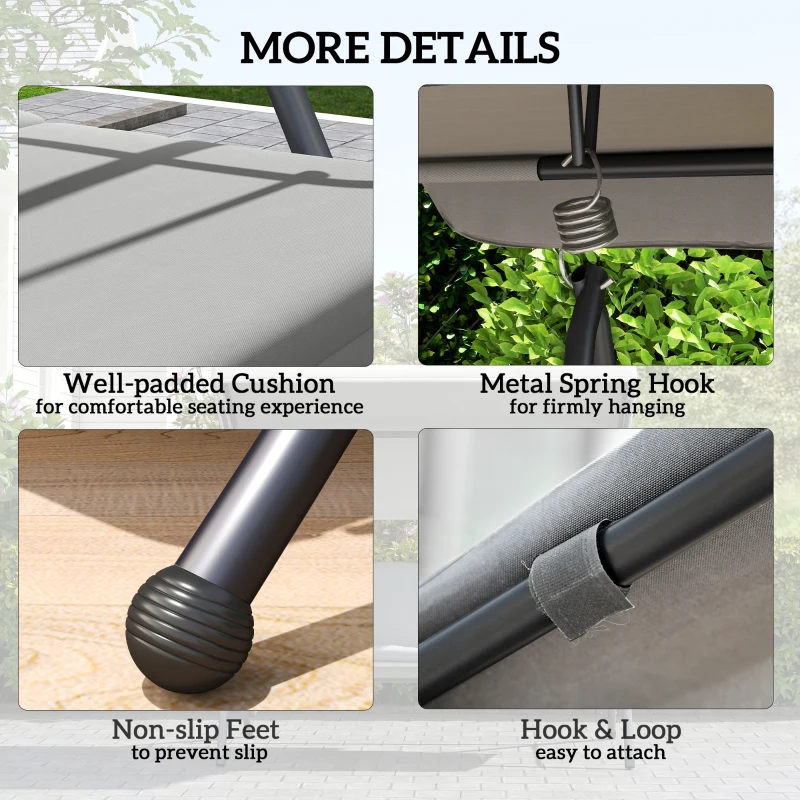 Best Outdoor 2-in-1 Swing Chair Lounger 3 Seater Garden Swing Seat Bed Convertible Tilt Canopy W/ Cushion, Light Grey - Image 5