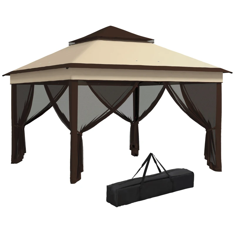 Best 3 x 3(m) Pop Up Gazebo, Height Adjustable Instant Event Shelter with Netting and Carrying Bag, Beige