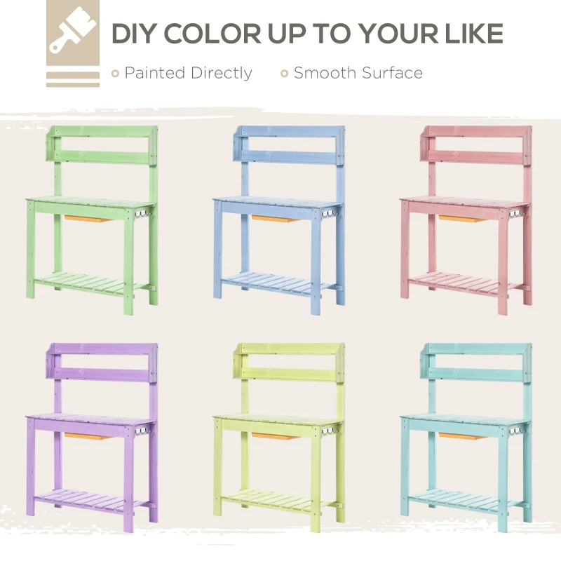 Best Garden Potting Bench w/ Sliding Tabletop, Wooden Workstation w/ Dry Sink, Outdoor Workbench Potting Table w/ Storage Shelf & Hooks, Natural - Image 4