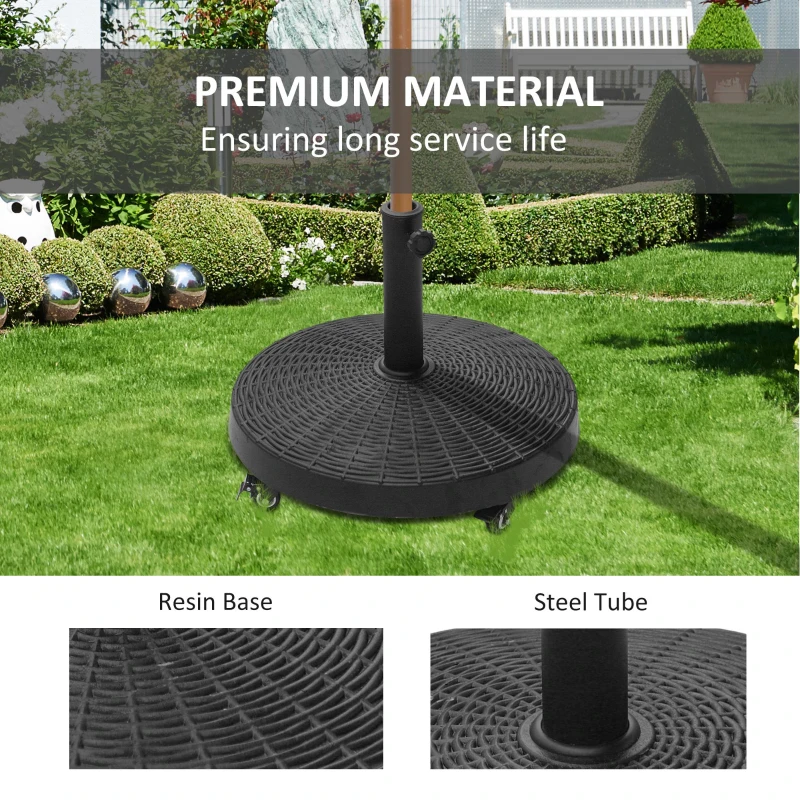 Best 22.7kg Resin Patio Parasol Base Umbrella Stand Weight Deck Garden Sunshade Holder Round w/ Wheels Brakes Outdoor - Image 7