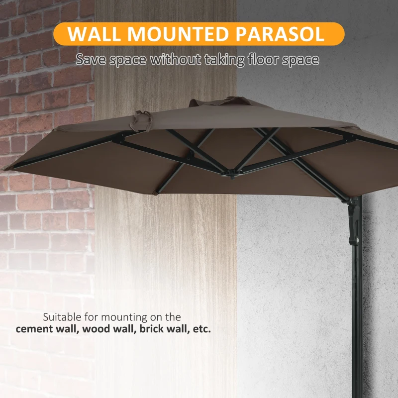 Best 2.5m Wall Mounted Parasol, Hand to Push Outdoor Patio Umbrella with 180 Degree Rotatable Canopy for Porch, Deck, Garden, 250 cm, Khaki - Image 8