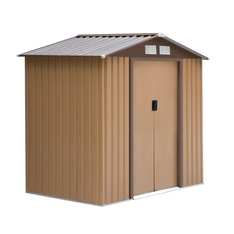 Best 7 x 4ft Lockable Metal Garden Tool Storage Shed Storage - Light Brown