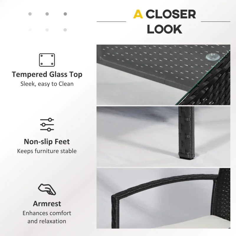 Best 4 Pieces Rattan Garden Furniture Set, 4 Seater Garden Sofa Set with Loveseat, Armchairs and Glass Top Table, Wicker Conservatory Furniture with Cushions for Patio, Balcony, Black - Image 6