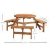 Best 6 Seater Wooden Picnic Table and Garden Benches Set, Round Garden Dining Set with 3 Benches and Umbrella Hole Outdoor Garden Park, Brownish Red - Image 3